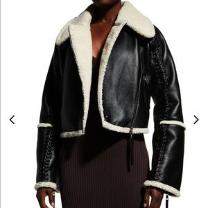 Jonathan Simkhai Corinne Vegan Leather Sherpa Moto Jacket In Black Multi